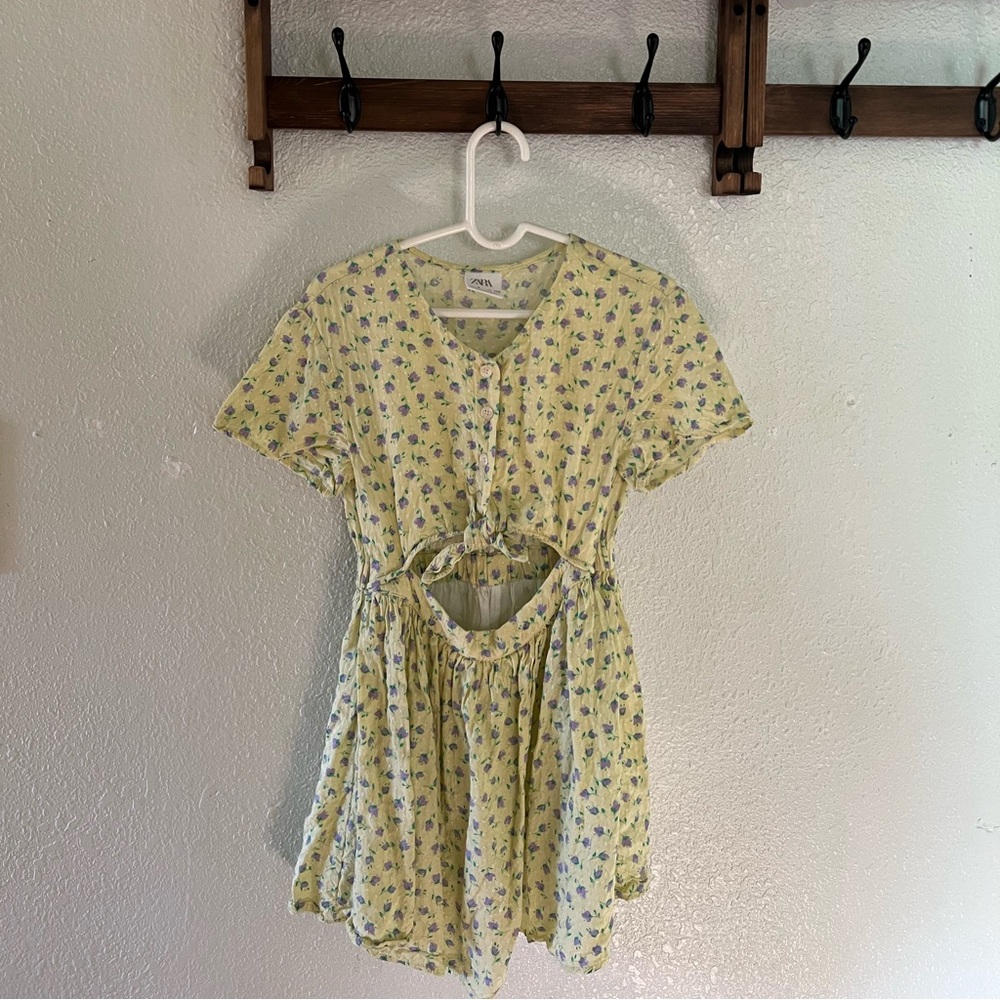 ZARA GIRLS YELLOW FLORAL CUTOUT DRESS 6